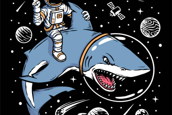 太空鲨鱼宇航员裁片印花服装印花设计
