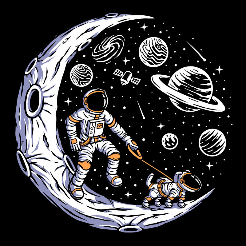 月球漫步：宇航员与小狗的宇宙冒险服装印花