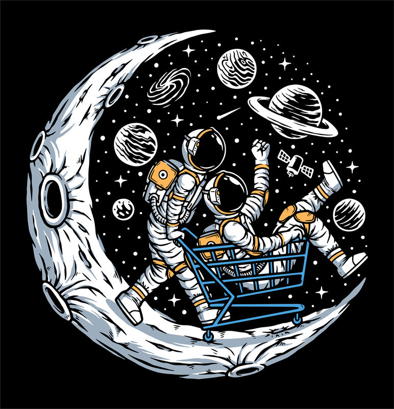 太空探险：月球漫步购物车印花服装