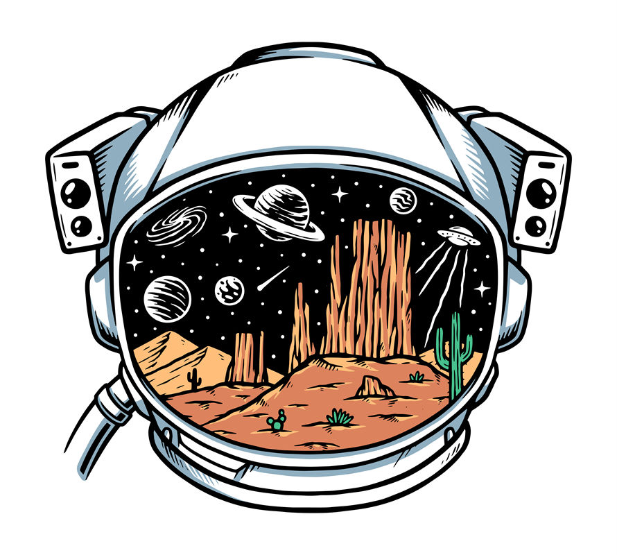 沙漠星球探险：宇航员头盔印花服装裁片