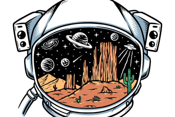 沙漠星球探险：宇航员头盔印花服装裁片