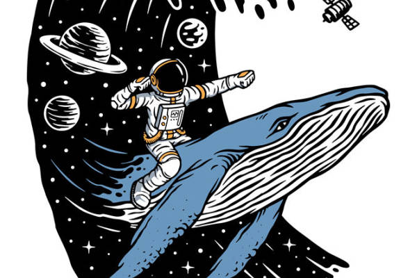 太空鲸鱼与宇航员的梦幻之旅:独特裁片印花服装