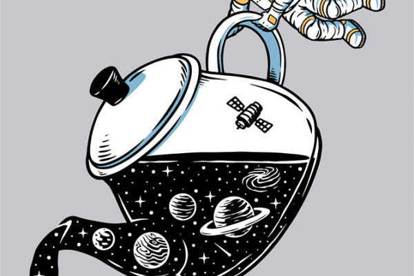 宇航员太空茶壶创意裁片印花设计，时尚潮流服装印花