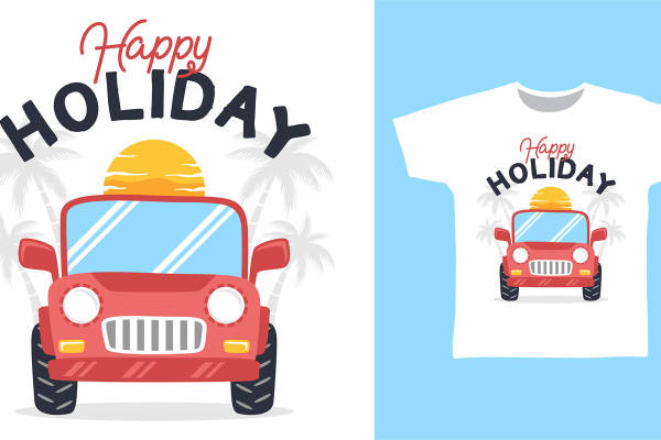 夏日海滩旅行车印花设计，适合度假服装印花