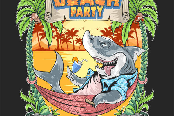 海滩派对鲨鱼印花：夏日风情裁片印花服装