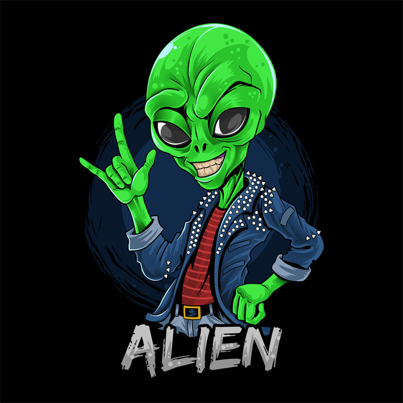 摇滚风外星人裁片印花服装印花设计
