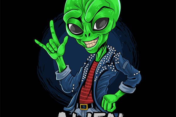 摇滚风外星人裁片印花服装印花设计