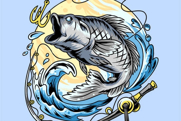 深海捕捞：鲨鱼与鱼钩的激烈对决服装印花