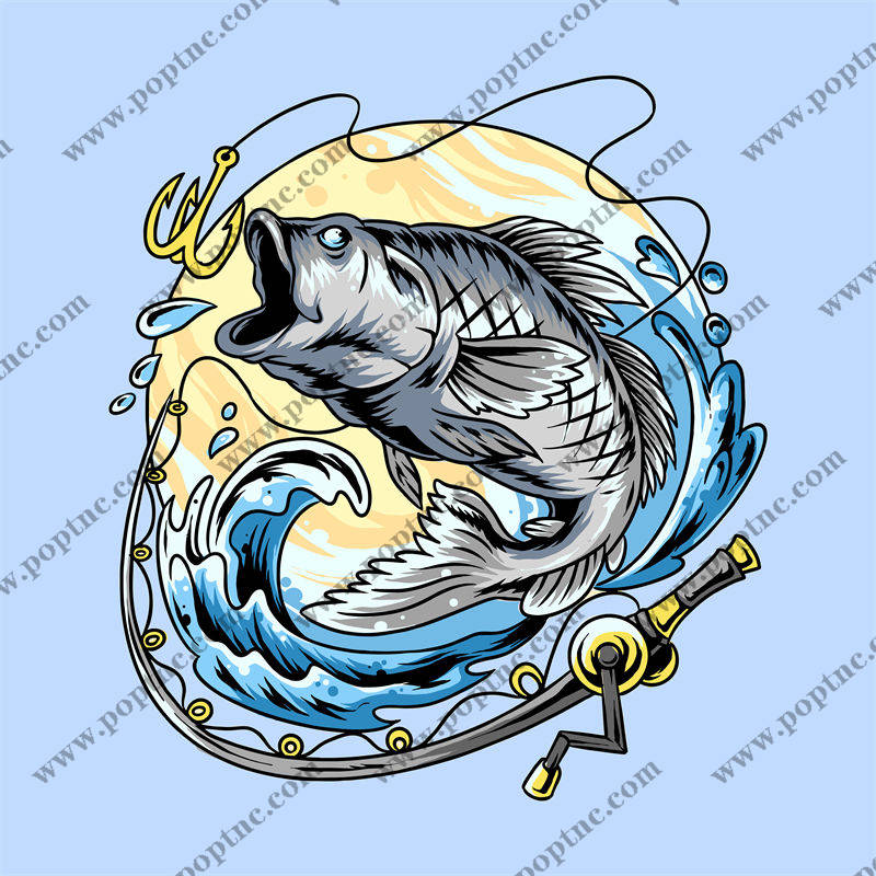 深海捕捞:鲨鱼与鱼钩的激烈对决服装印花