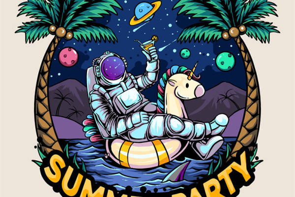 宇航员与独角兽的夏日派对：创意裁片印花服装