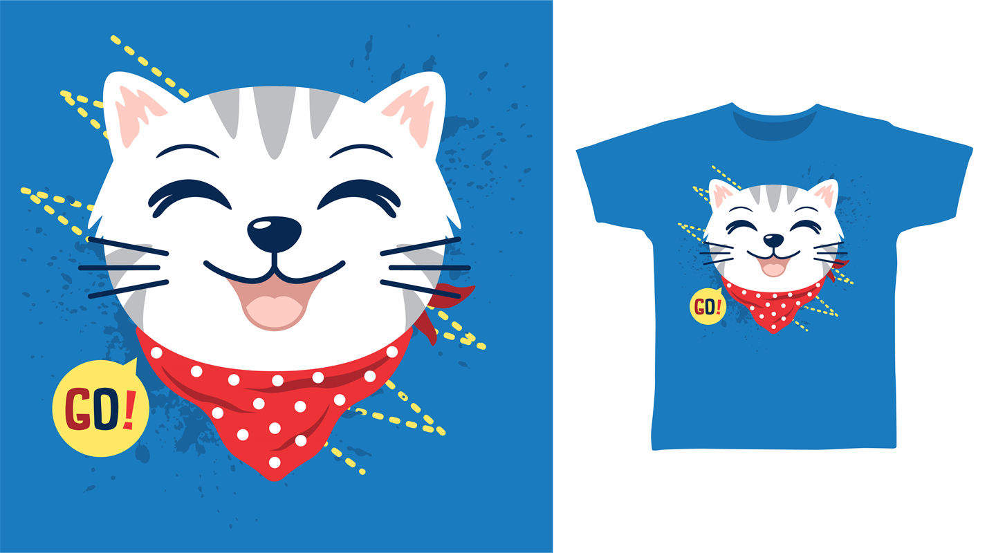 时尚裁片印花:活力猫咪图案服装印花设计