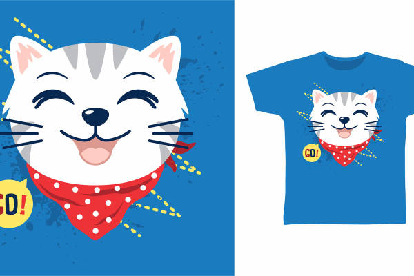 时尚裁片印花：活力猫咪图案服装印花设计