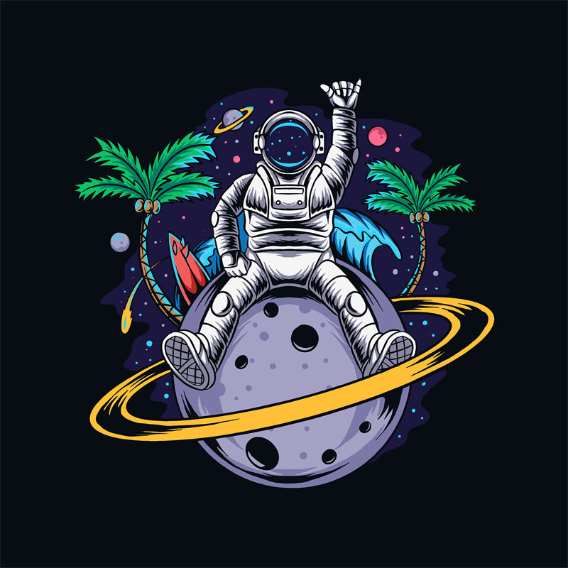 太空探险者：宇航员在月球上的热带假期服装印花