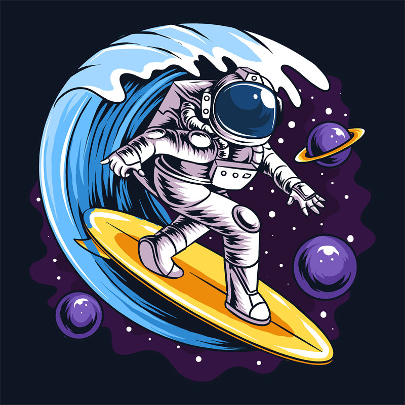 太空冲浪宇航员：创意裁片印花设计，适合各类服装