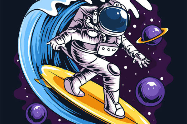 太空冲浪宇航员：创意裁片印花设计，适合各类服装