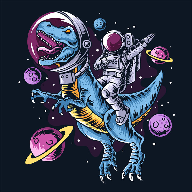 恐龙宇航员与星球的奇幻冒险裁片印花服装