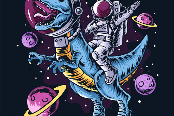 恐龙宇航员与星球的奇幻冒险裁片印花服装