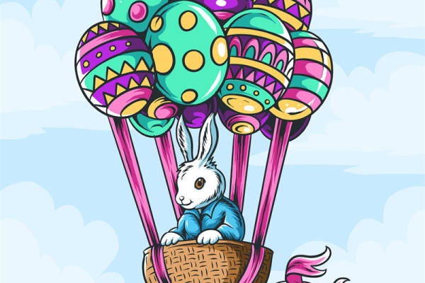 复活节彩蛋热气球：可爱兔子裁片印花服装设计