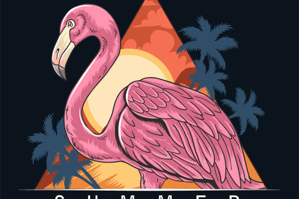 夏日风情粉红火烈鸟服装印花设计