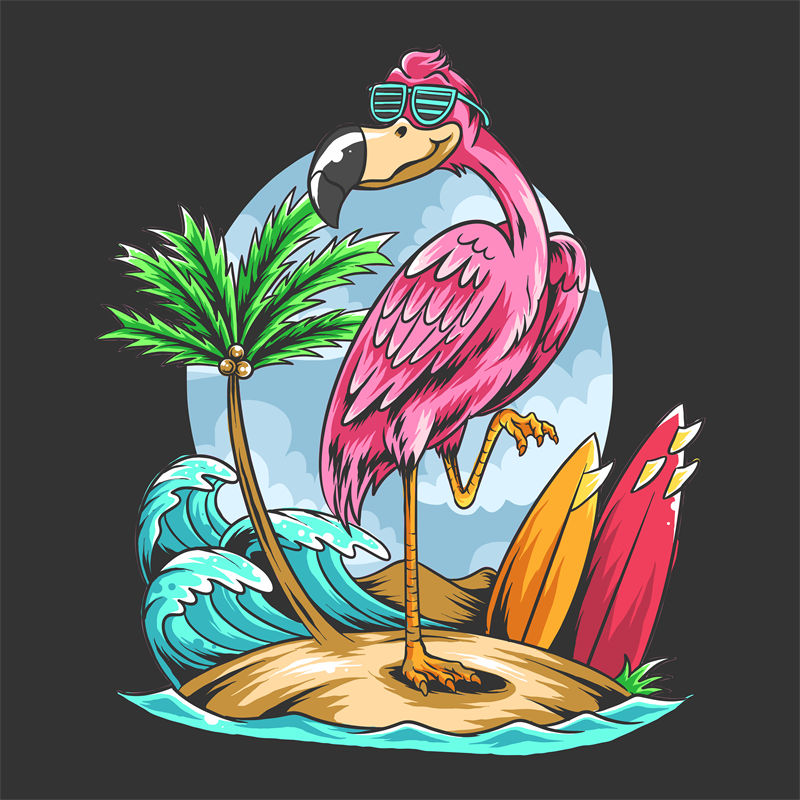 热带风情火烈鸟裁片印花：夏日海滩风情服装印花