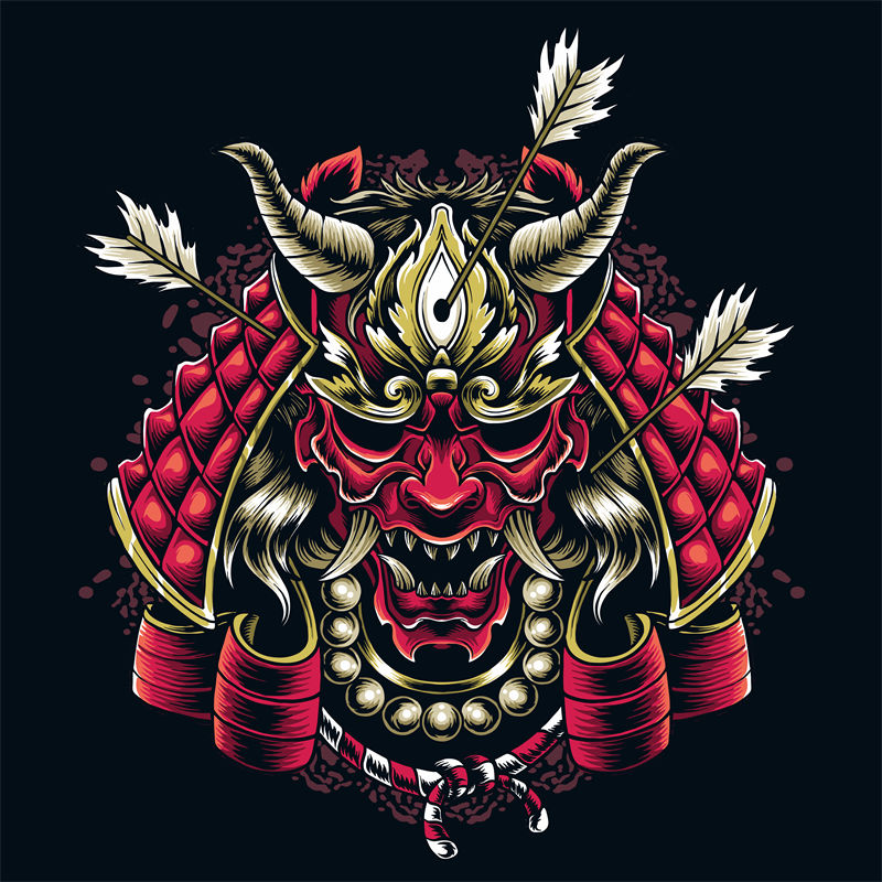 传统日式面具图案裁片印花：服装印花新选择