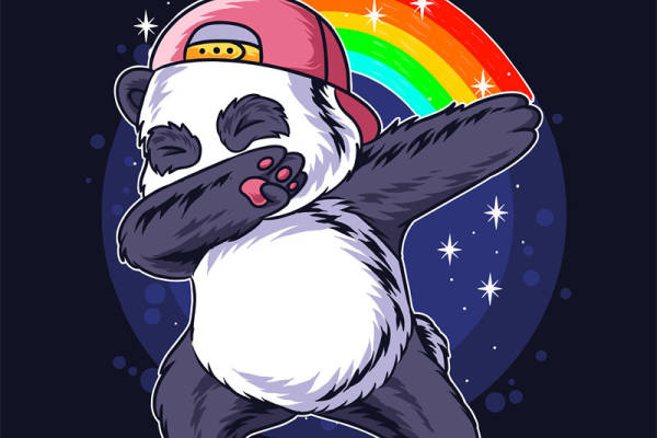 熊猫帽檐下的彩虹裁片印花:创意服装印花设计