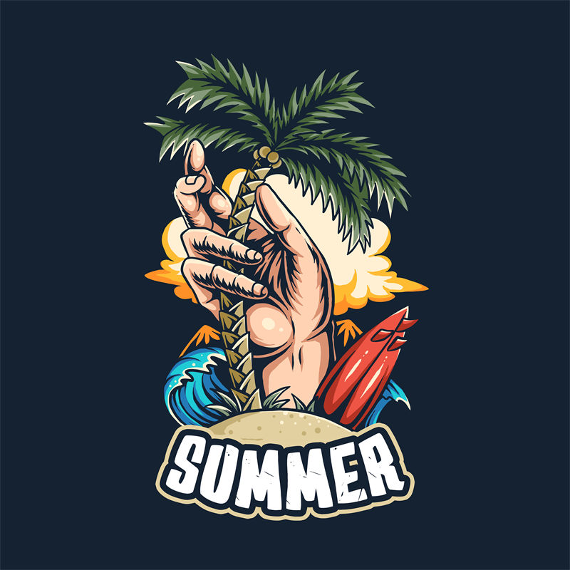 夏日风情手握椰子树服装印花设计