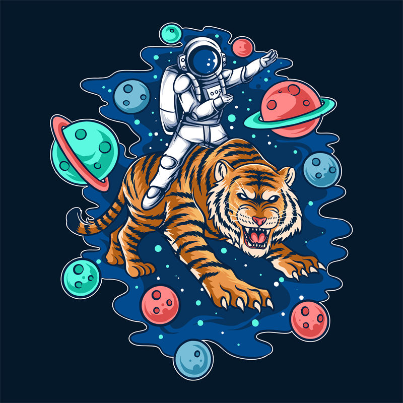 老虎宇航员在宇宙中的冒险裁片印花服装印花