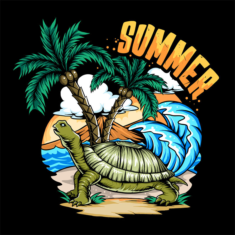 夏日海滩龟龟，时尚裁片印花服装