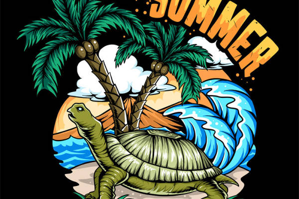 夏日海滩龟龟，时尚裁片印花服装