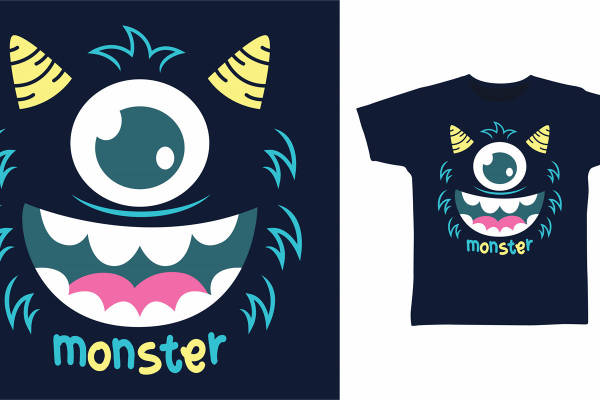 创意裁片印花:可爱卡通怪兽图案服装印花设计