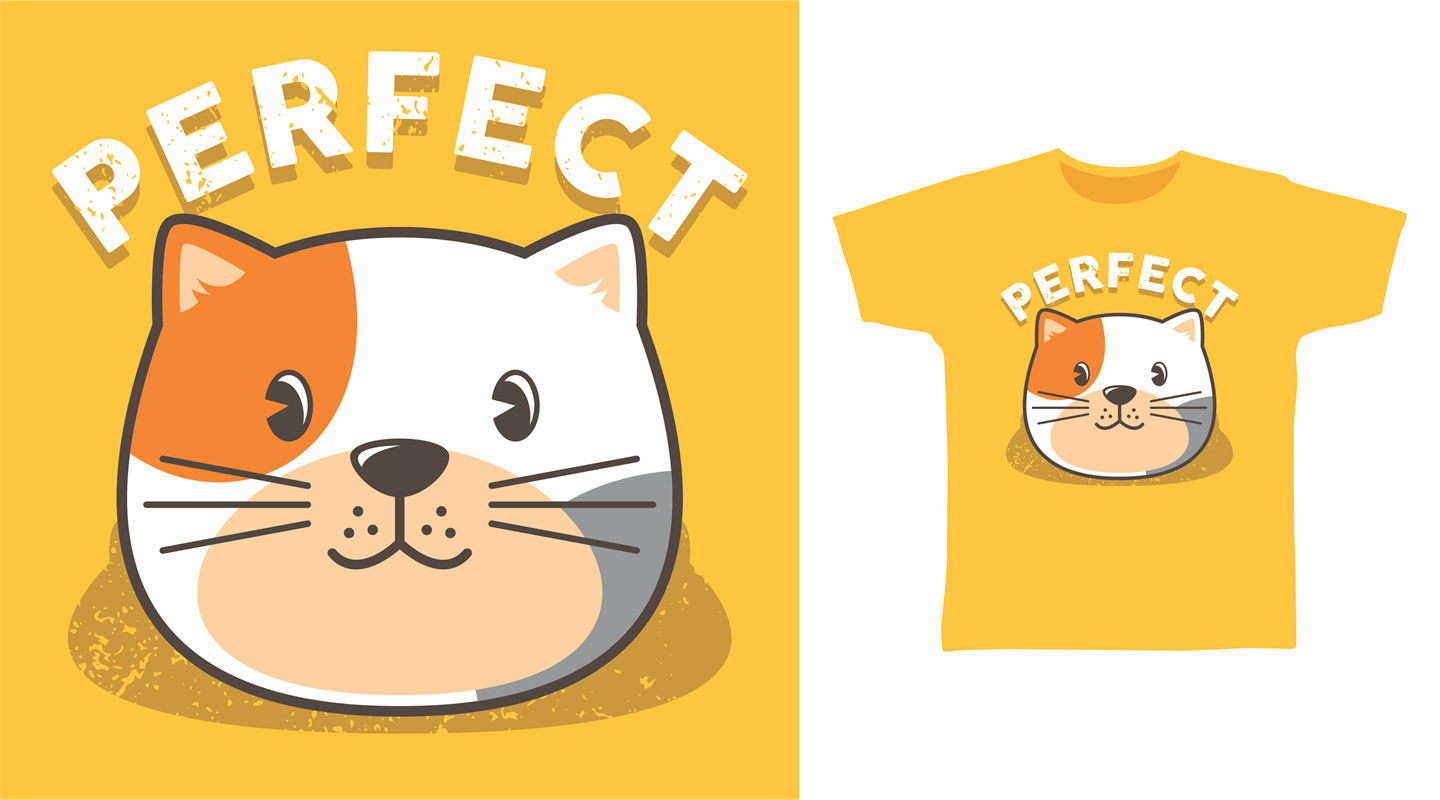 完美猫头印花：可爱猫咪图案服装印花设计