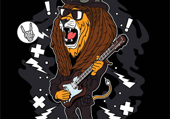 摇滚狮子乐队主题裁片印花，摇滚风格服装印花设计