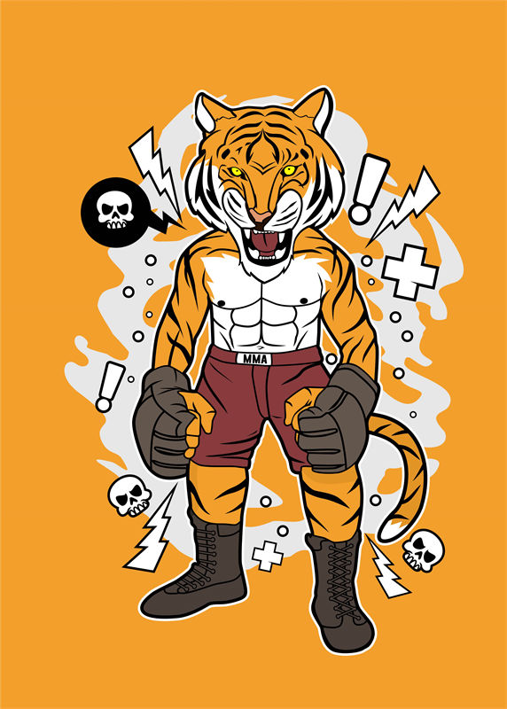 老虎MMA战士服装印花设计素材