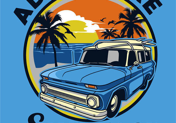 夏日冒险旅行车印花图案，适合服装裁片印花