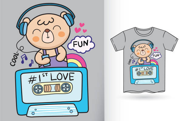 可爱小熊听音乐服装印花设计