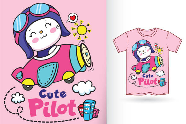 可爱飞行员小猫服装印花设计