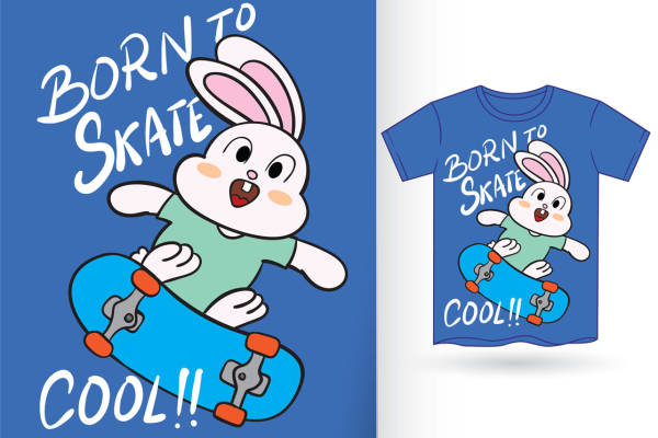 卡通兔子滑板印花设计,打造个性服装印花