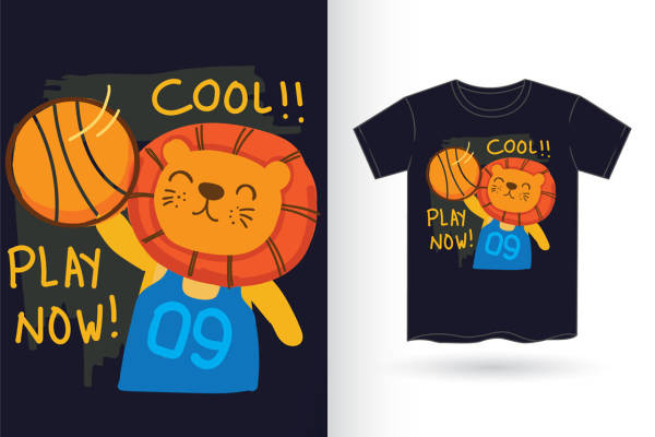 卡通狮子篮球印花图案,打造个性服装印花