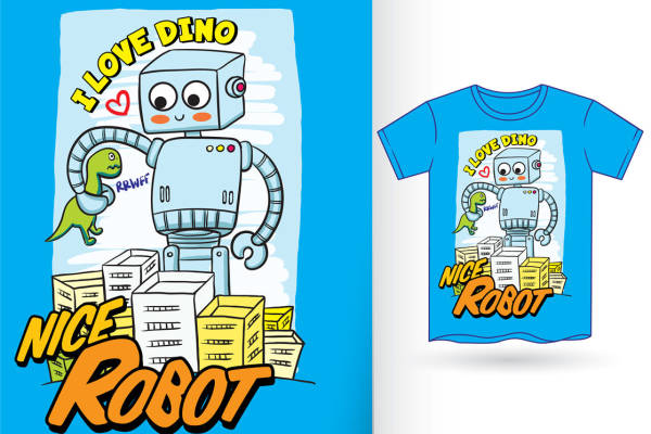 卡通机器人恐龙印花:创意服装印花素材