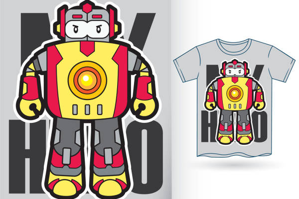 卡通机器人裁片印花，创意服装印花设计