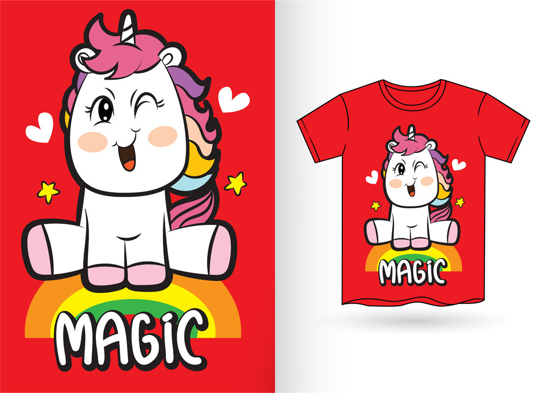 魔法独角兽服装印花裁片设计