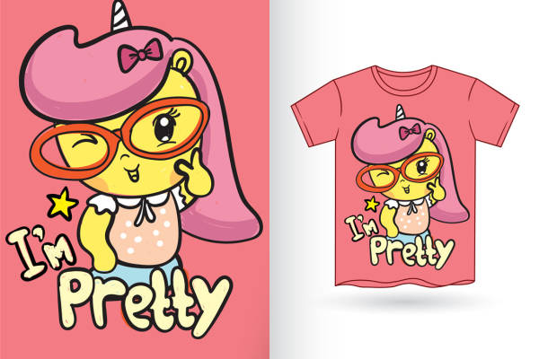 可爱卡通独角兽服装印花图案设计