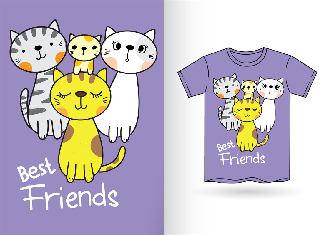 萌趣猫咪图案服装印花设计