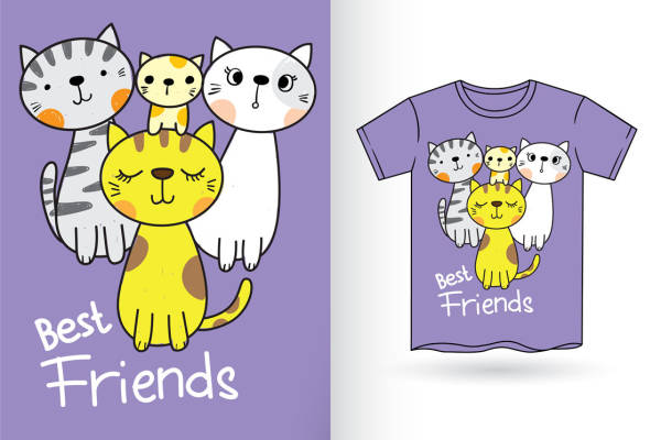 萌趣猫咪图案服装印花设计