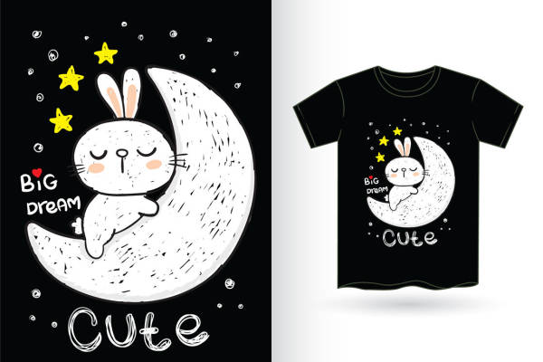 萌趣兔子与月亮,打造个性服装印花