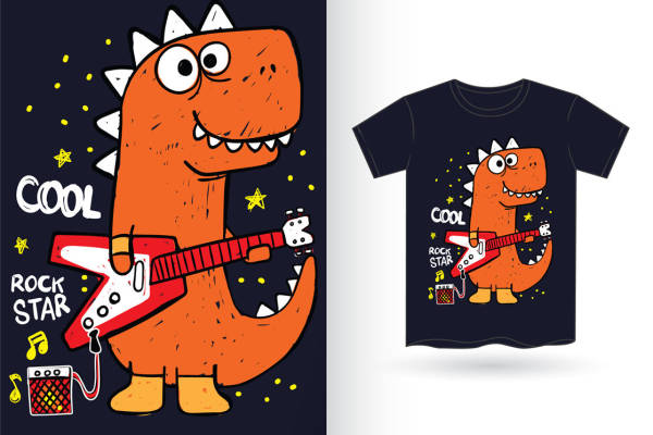 恐龙摇滚手绘印花图案，打造个性服装裁片