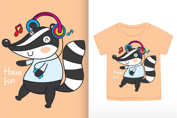 可爱小浣熊音乐派对服装印花设计