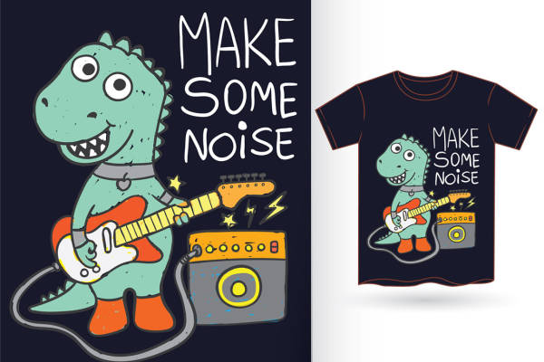 恐龙吉他手图案服装印花裁片素材