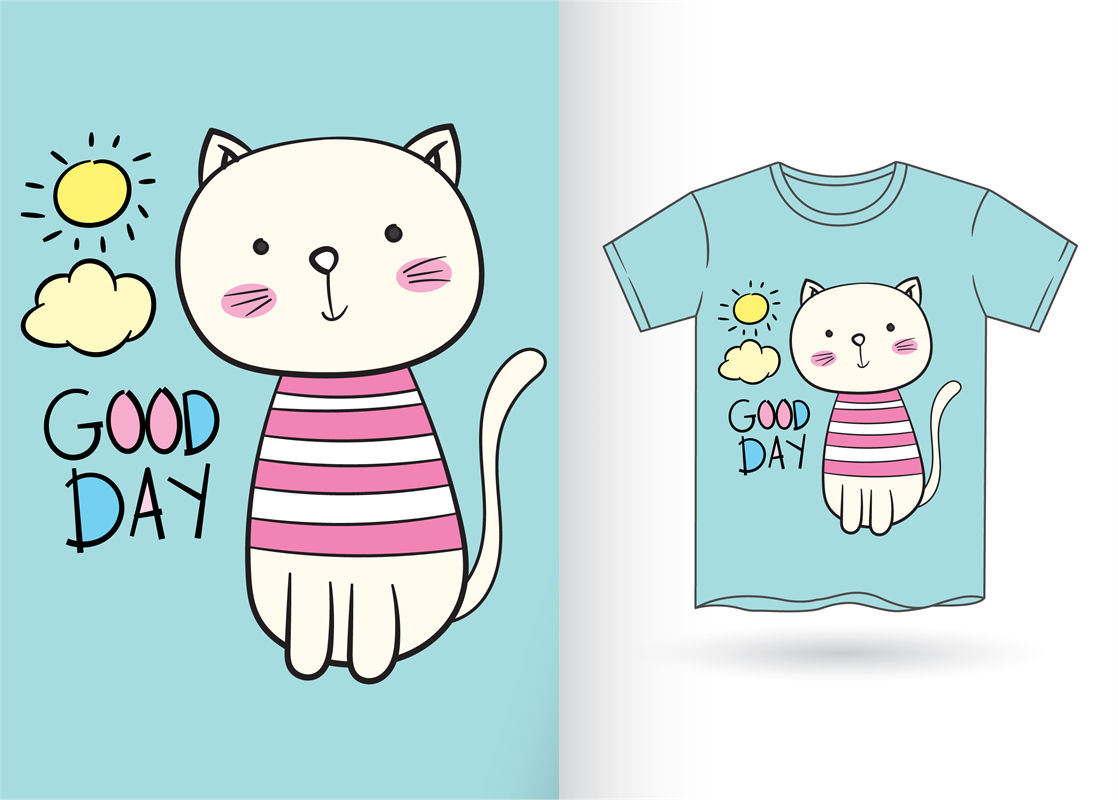 可爱猫咪图案服装印花裁片设计